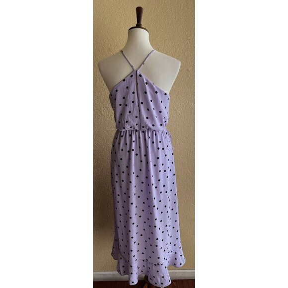 Lush Womens Polka Dot Crepe Asymmetrical Ruffle Trim Halter Wrap Dress Size S - Picture 3 of 12